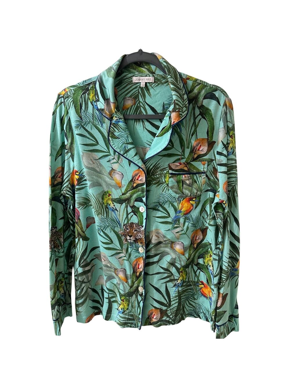 Johnny Was Tropical Jungle Novelty Birds Pima Cotton Pajama Top Size S